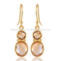 Rare Citrine Quartz Dangle Drop 925 Sterling Silver Gold Plated Earrings